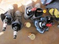 Wine bottles in hiking boots