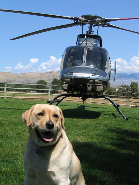 Next to a Bell 207 at the Hideout at Flitner Ranch, Greybull, WY